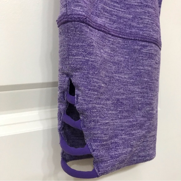 Prana Tori Capri Leggings Yoga Pants Lattice Hem Detail Purple Medium - Picture 5 of 11